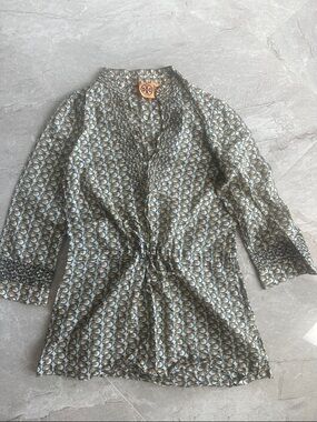 Tory Burch Blue & Cream Geometric Elephant Print tunic